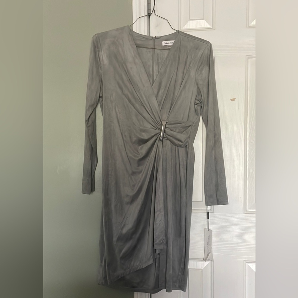 Calvin Klein women’s asymmetrical dress in the color Tin, size 12